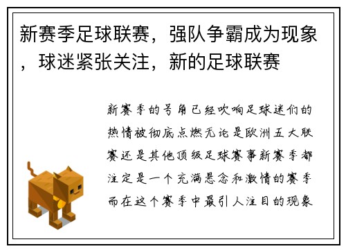 新赛季足球联赛，强队争霸成为现象，球迷紧张关注，新的足球联赛