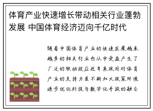 体育产业快速增长带动相关行业蓬勃发展 中国体育经济迈向千亿时代