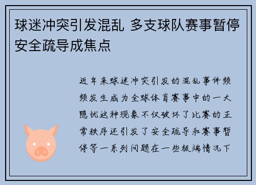 球迷冲突引发混乱 多支球队赛事暂停安全疏导成焦点
